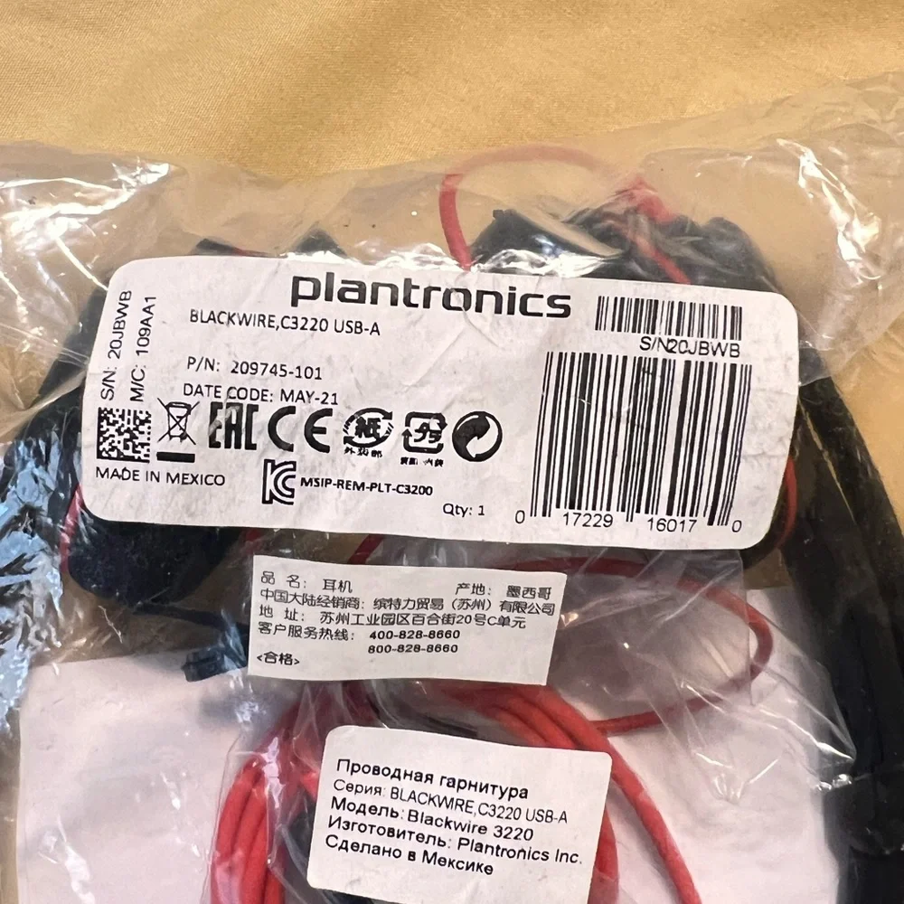 Plantronics Black and Red USB-C Wired Mono Headset with Inline Controls
